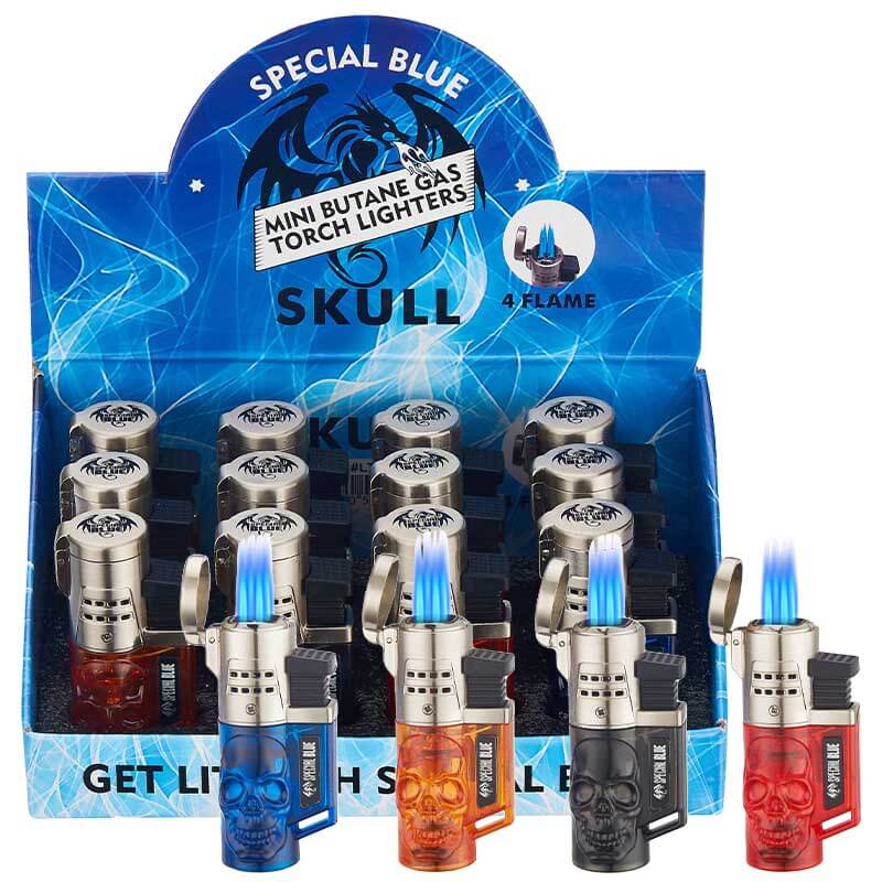 Special Blue Skull Four Flame Torch Lighter (LT-132) | 12 Count Display product image